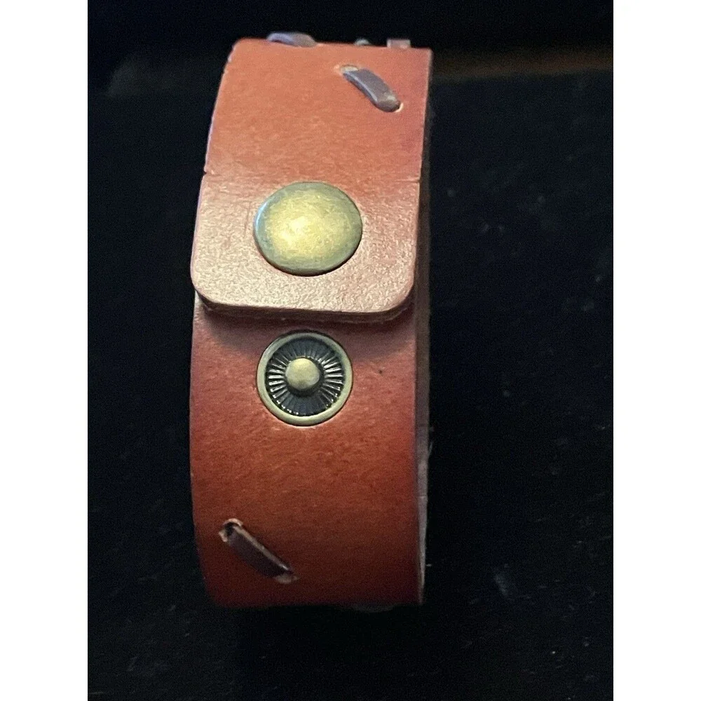 Leather Bracelet Stitching Accents 8"-8.5" Men Women Snap Closure - Picture 3 of 4